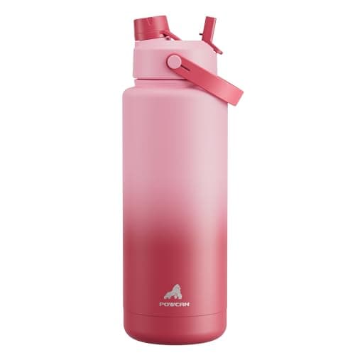 Cotton Candy 64 oz Insulated Stainless Steel Water Bottle, Cold 24H, Leak-Proof, Straws Included — Pomegranate