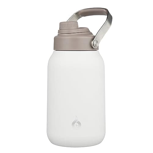BJPKPK Insulated 1 Gallon Water Bottle, 128oz BPA Free Jug with Metal Handle & Lid, Stainless Steel Thermos for Gym, Spo — Milky White