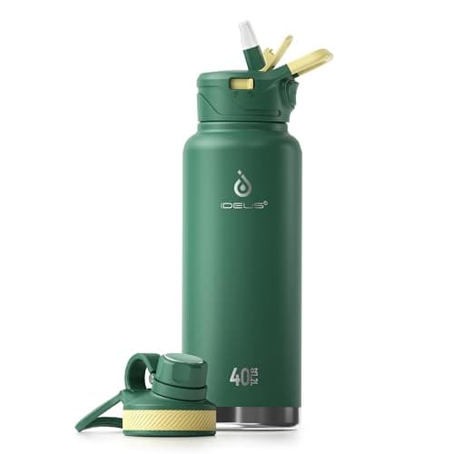 Ideus Insulated Stainless Steel Water Bottle, 64oz Gray for Hiking and Biking — Green
