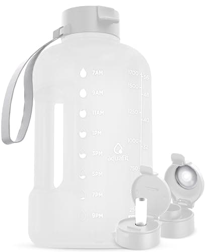 AQUAFIT 64 oz Water Bottle with Time Marker - Gym and Fitness Lovers - Easy Carry with Straw Lid, BPA Free and Half Gallon Capacity (Gray, 64 Ounces)  
AQUAFIT 64 oz Water Bottle with Time Marker - Perfect for Workouts - Large Capacity Straw Bottle w