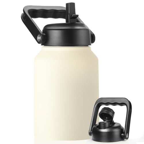 Thermal Insulated Water Bottle, 64oz Black, Stainless Steeljug with Straw — Cream