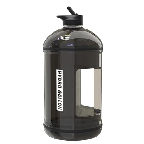 1 Gallon Water Bottle Jug with Straw & Spout Lid, Handle, Time Marker, BPA Free, 128oz (Black) — Bottle Only