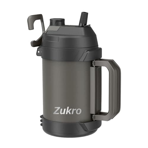 Zukro 1 Gallon Insulated Metal Water Jug with Straw, No Sweat, Stainless Steel Cold Keeper, Black — Coal