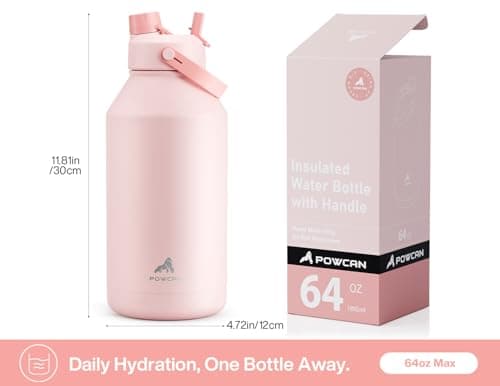 Cotton Candy 64 oz Insulated Stainless Steel Water Bottle, Cold 24H, Leak-Proof, Straws Included