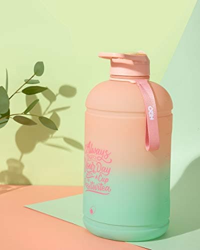INSPO Gallon Water Bottle with Time Marker & Straw, Lotus Blossom