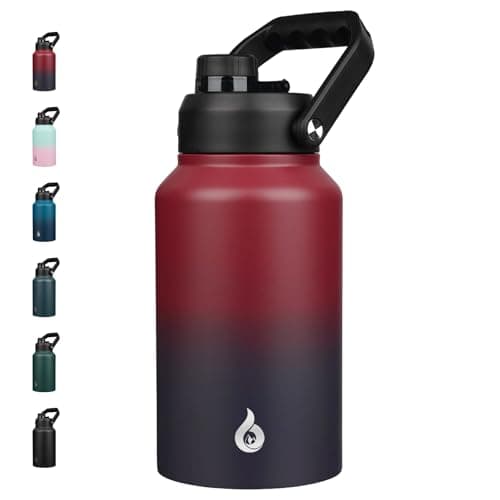 BJPKPK One Gallon Insulated Water Bottle, Stainless Steel Thermos, BPA Free, Ergonomic Handle, Anti-Slip Bottom, Black — Charming Black Red