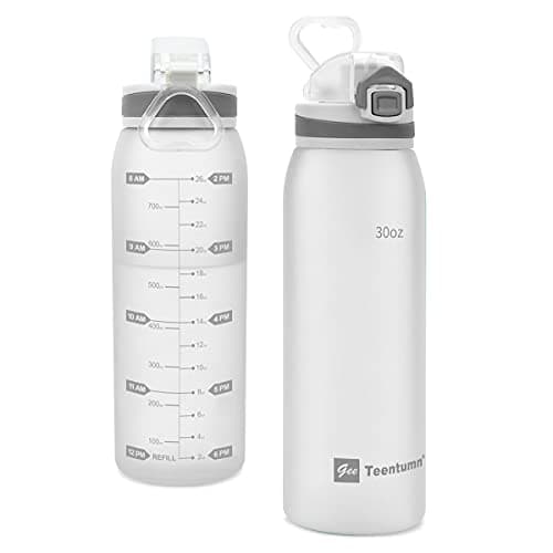 30oz Durable Time Marker Water Bottle for Gym Workouts and Travel — Aqua White