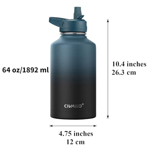 CIVAGO 64 oz Insulated Water Bottle, Midnight Black