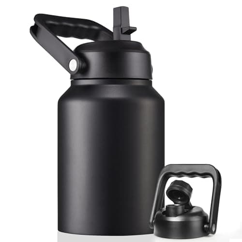 Thermal Insulated Water Bottle, 64oz Black, Stainless Steeljug with Straw