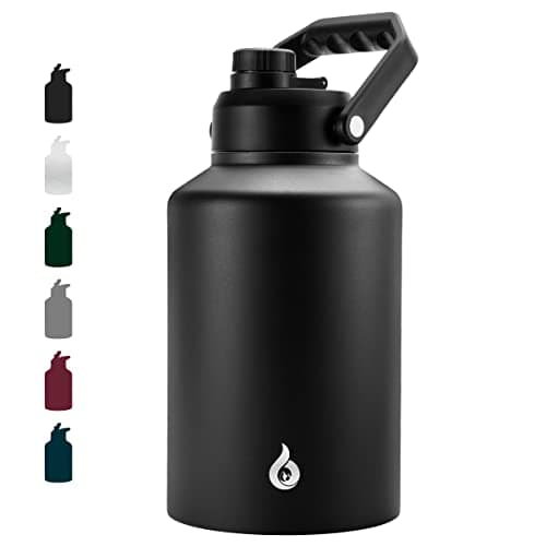 BJPKPK One Gallon Insulated Water Bottle, Stainless Steel Thermos, BPA Free, Ergonomic Handle, Anti-Slip Bottom, Black