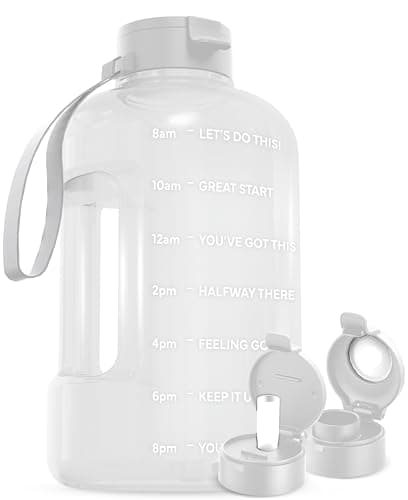 1 Gallon Water Bottle with Time Marker and Straw - BPA Free - Gym Jug for Fitness Enthusiasts (Gray) — White