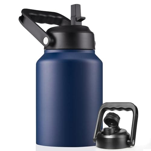 Thermal Insulated Water Bottle, 64oz Black, Stainless Steeljug with Straw — .Navy Blue
