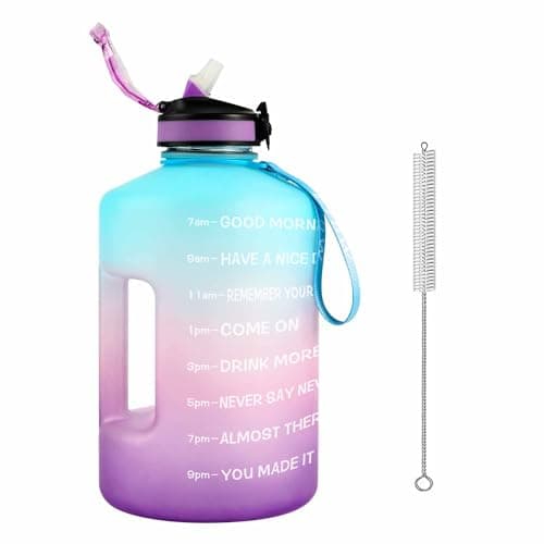 1 Gallon BPA Free Sports Water Bottle with Time Marker, Fitness Enthusiasts, Outdoor Activities, Leak Proof, 128oz, Black, Plastic — Green Pink Purple
