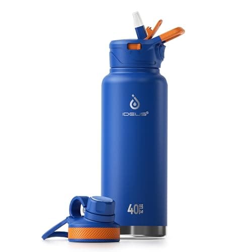 Ideus Insulated Stainless Steel Water Bottle, 64oz Gray for Hiking and Biking — Bright Blue