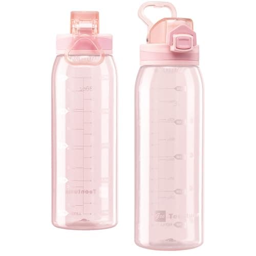 30oz Durable Time Marker Water Bottle for Gym Workouts and Travel — Clear Pink