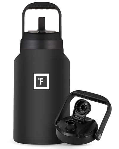 IRON °FLASK 2 Lids Gallon Water Bottle - Leak Proof, Vacuum Insulated, 128 Oz - Midnight Black