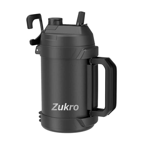 Zukro 1 Gallon Insulated Metal Water Jug with Straw, No Sweat, Stainless Steel Cold Keeper, Black