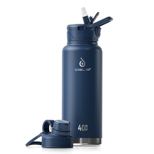 Ideus Insulated Stainless Steel Water Bottle, 64oz Gray for Hiking and Biking — Blue