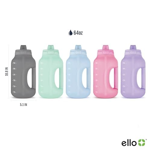 Ello Hydra 64oz Leak Proof Water Jug with Straw, Motivational Markers, BPA Free