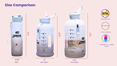 INSPO Half Gallon Water Bottle with Time Marker & Straw, BPA-Free Rocky Shore