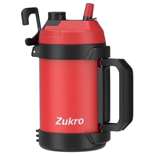 Zukro 1 Gallon Insulated Metal Water Jug with Straw, No Sweat, Stainless Steel Cold Keeper, Black — Red