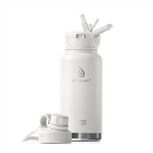 Ideus Insulated Stainless Steel Water Bottle, 64oz Gray for Hiking and Biking — White