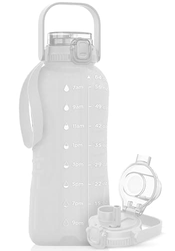 AQUAFIT 128 oz Nebula Water Bottle for Gym with Straw & Chug Lid - BPA Free Timer Marked Anatomical Big Jug with Strap — Frosty