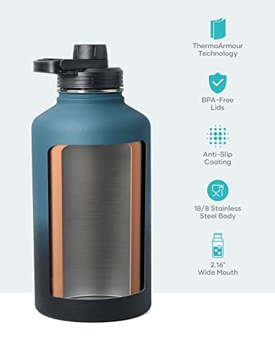 Buzio 64 oz Insulated Water Bottle, Cold Proof 48 Hrs, Stainless Steel, Indigo Crush