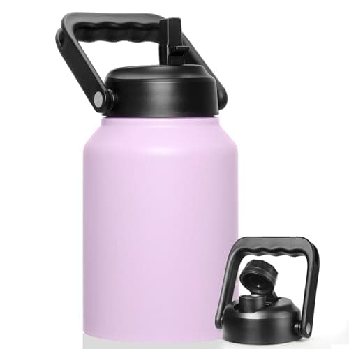 Thermal Insulated Water Bottle, 64oz Black, Stainless Steeljug with Straw — Lavender