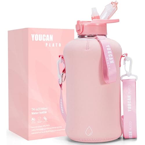 YOUCAN PLATO 74 oz Large Water Bottle with Straw, Black - BPA Free, Leakproof, Gymulongjug — Pink