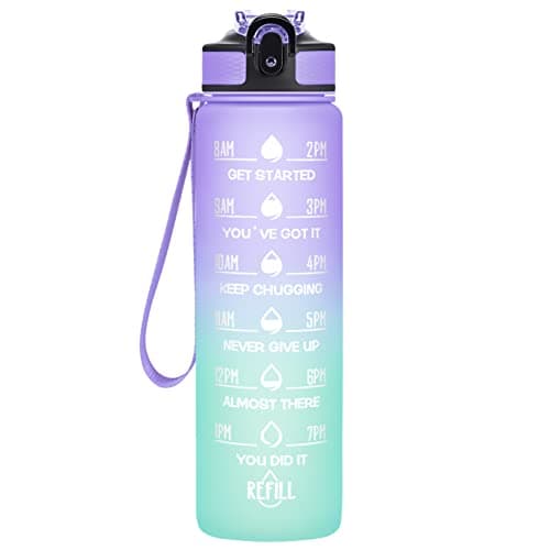 Hyeta 32 oz Motivational Water Bottle with Time Marker, Leakproof Fitness Bottle — Light Purple Green