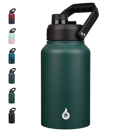BJPKPK One Gallon Insulated Water Bottle, Stainless Steel Thermos, BPA Free, Ergonomic Handle, Anti-Slip Bottom, Black — Army Green