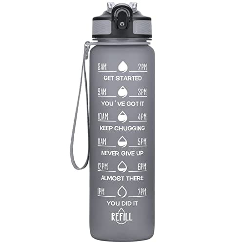 Hyeta 32 oz Motivational Water Bottle with Time Marker, Leakproof Fitness Bottle — Grey Matte