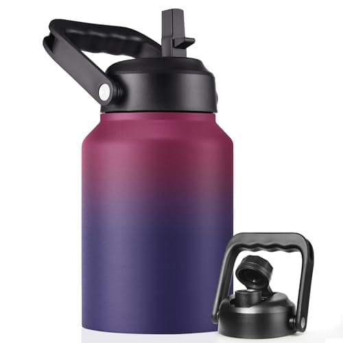 Thermal Insulated Water Bottle, 64oz Black, Stainless Steeljug with Straw — Dark Rainbow