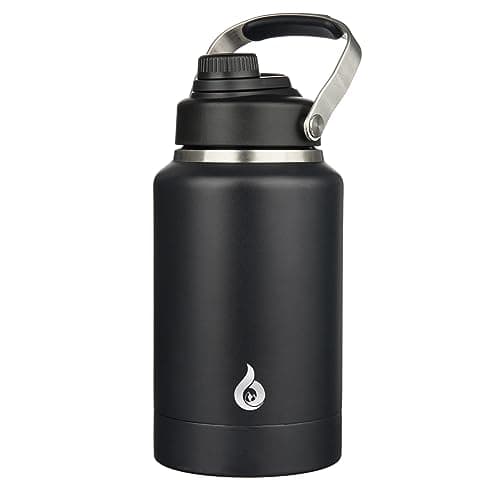 BJPKPK Insulated 1 Gallon Water Bottle, 128oz BPA Free Jug with Metal Handle & Lid, Stainless Steel Thermos for Gym, Spo — Black