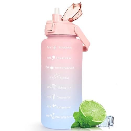 64 oz Leak-Proof Water Bottle with Time Marker & Straw Lid - Ideal for Hydration, Fitness, and Outdoor Activities