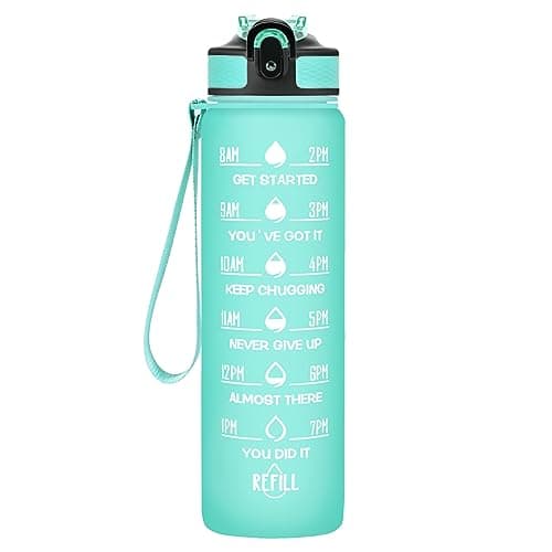 Hyeta 32 oz Motivational Water Bottle with Time Marker, Leakproof Fitness Bottle — Mint Matte
