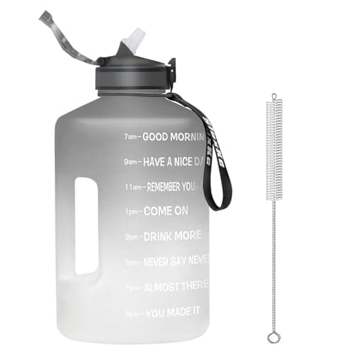 128oz BPA Free Sports Water Bottle with Time Marker, Black — Gray White