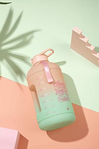 INSPO Gallon Water Bottle with Time Marker & Straw, Lotus Blossom