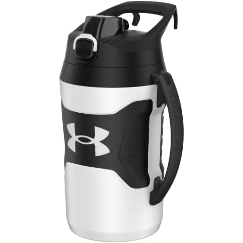 Under Armour Insulated Half Gallon Water Bottle, 64oz Leak Resistant Jug with Handle — White/Black