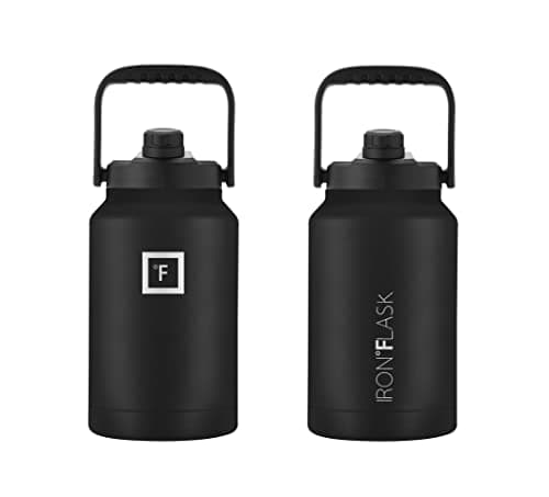 IRON °FLASK 2 Lids Gallon Water Bottle - Leak Proof, Vacuum Insulated, 128 Oz - Midnight Black