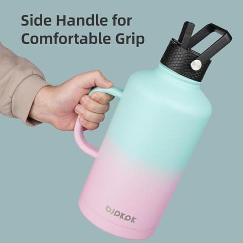 BJPKPK Army Green Insulated Stainless Steel Water Bottle, 50oz-128oz, Straw Lid & Paracord Strap