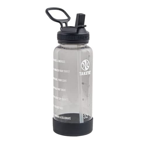 Takeya Flutter Pink 64oz Tritan Bottle with Straws and Handle — Stormy Black
