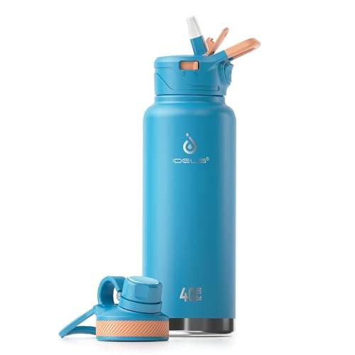 Ideus Insulated Stainless Steel Water Bottle, 64oz Gray for Hiking and Biking — Blue Atoll