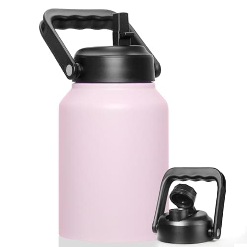 Thermal Insulated Water Bottle, 64oz Black, Stainless Steeljug with Straw — Blush