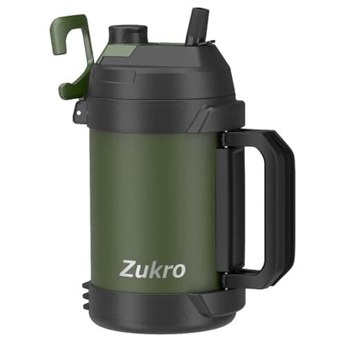 Zukro 1 Gallon Insulated Metal Water Jug with Straw, No Sweat, Stainless Steel Cold Keeper, Black — Green
