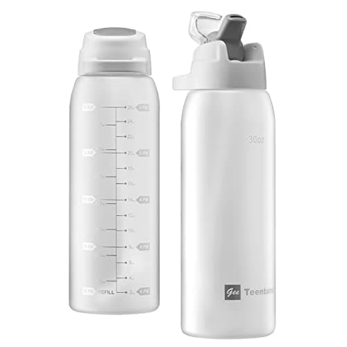 30oz Durable Time Marker Water Bottle for Gym Workouts and Travel — Straw Version Aqua White