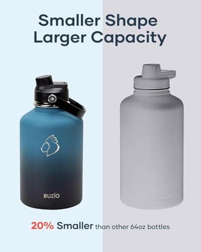 Buzio 64 oz Insulated Water Bottle, Stainless Steel, Straw Lid, Carry Case, Cold 48h, Lead-Free, Indigo Crush
