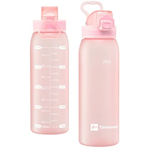 30oz Durable Time Marker Water Bottle for Gym Workouts and Travel — Rose Pink