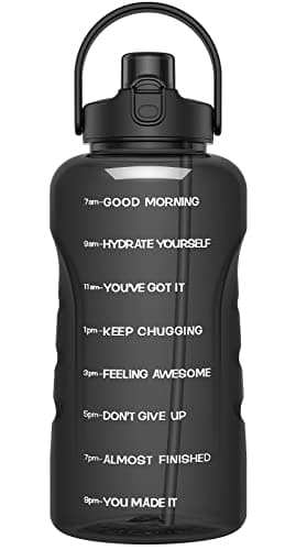 1 Gallon Water Bottle with Straw and Times to Drink Motivational, BPA Free Gym Bottle — Obsidian Black